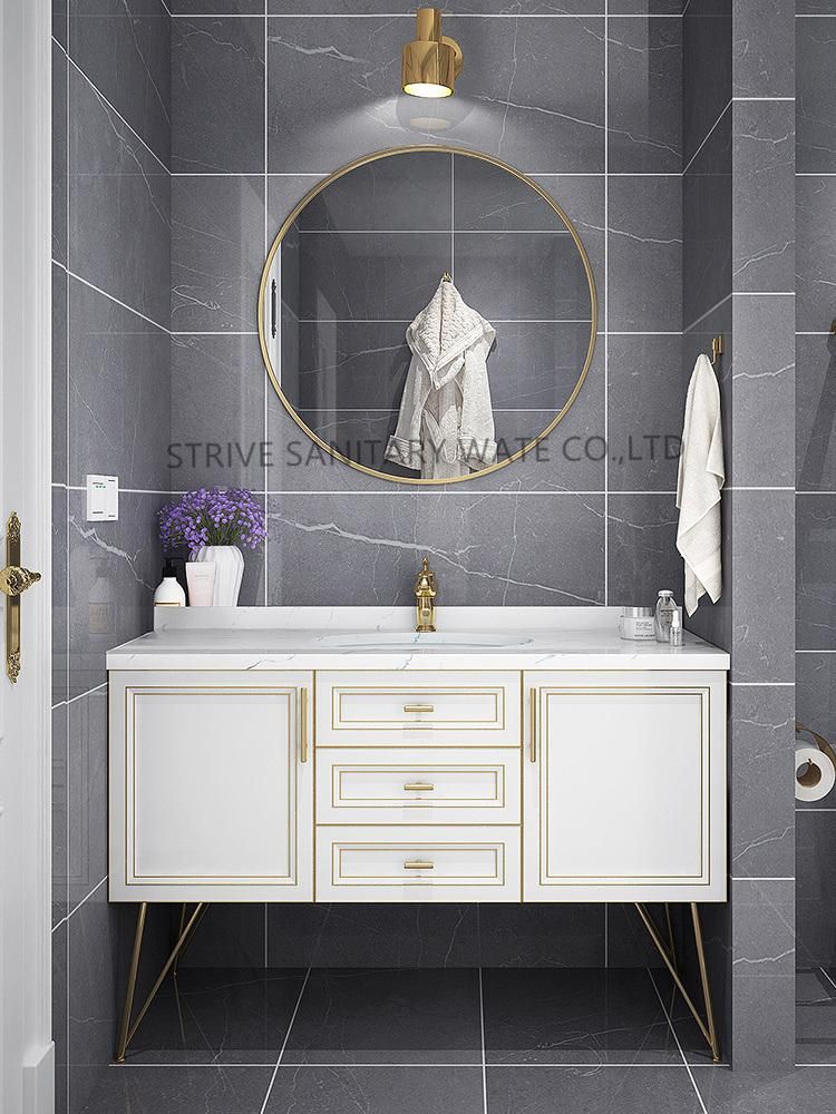 Hotel Modern White Bathroom Vanity with LED Mirror Bathroom Cabinet