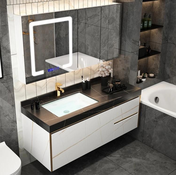 Rock Plate Ceramic Basin Bathroom Cabinet with Smart Mirror Cabinet Hotel Bathroom Washbasin Cabinet