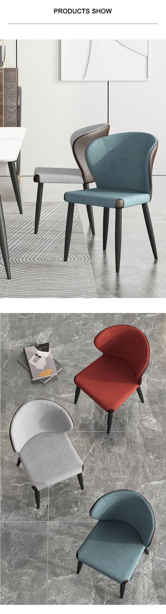 Modern Home Restaurant Furniture Metal Hardware Fabric Dining Chairs