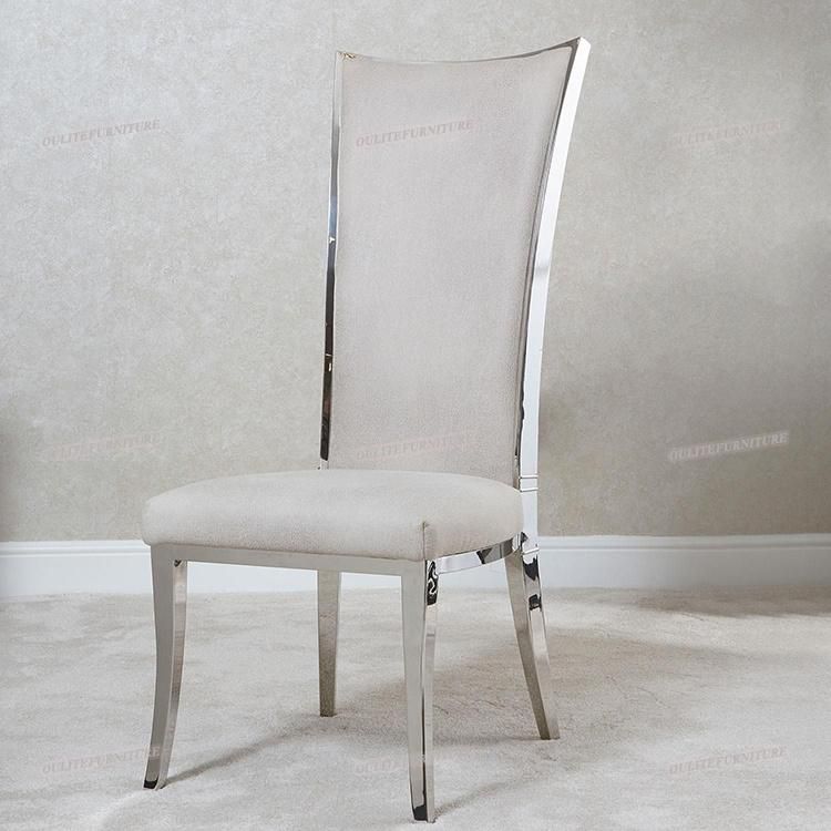 Beige Velvet Dining Chair with Silver Legs for Dining Room