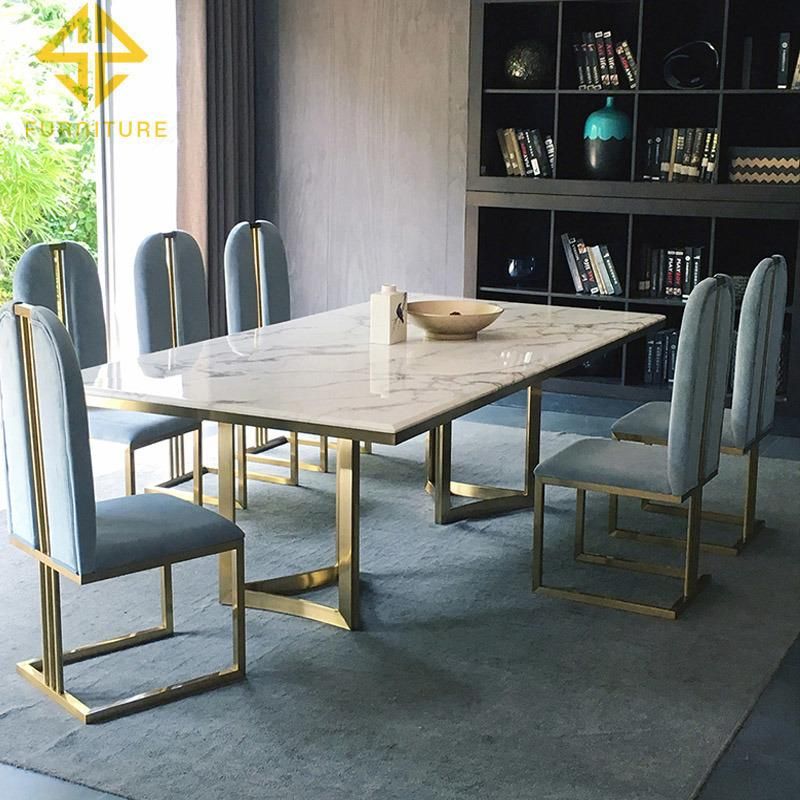 Classical Style Popular Stainless Steel Frame MDF/Marble Top Dining Room Table Sets Home Furniture