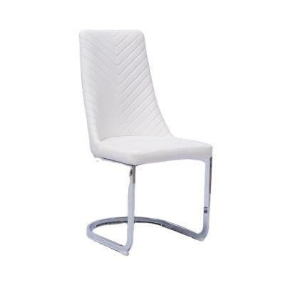 Modern Style Chrome Legs Restaurant Upholstered PU Gray Dining Chair for Family Kitchen Room Use