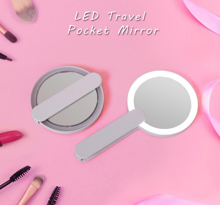 Wholesale Round Folding Hand Compact Pocket LED Mirror