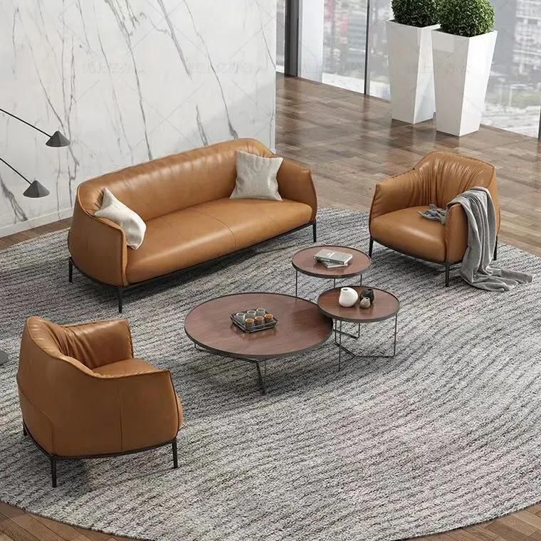 Modern Europe Living Room Sofa Italy Style Leather 1+3+1 Office Sofa Set