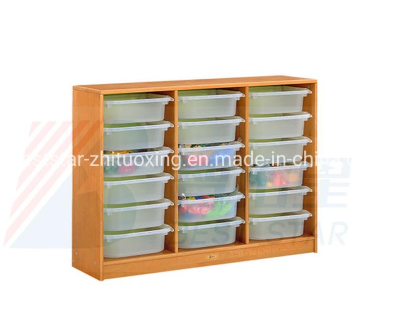 Children Toy Storage Cabinet,Kindergarten and Preschool Furniture Cabinet, Kids Room Cabinet Cabinet, Wooden Daycare Cabinet with Plastic Box,Playroom Furniture