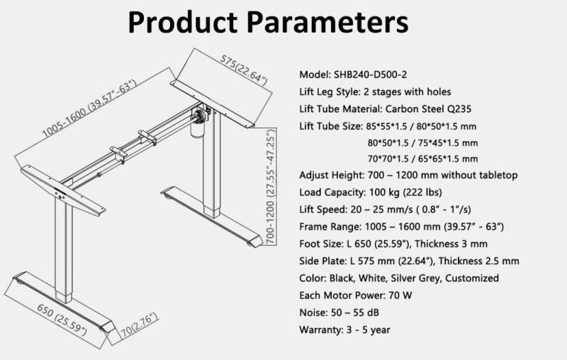 Home Office Sit Standing Electric Stand up Height Adjustable Desk Frame