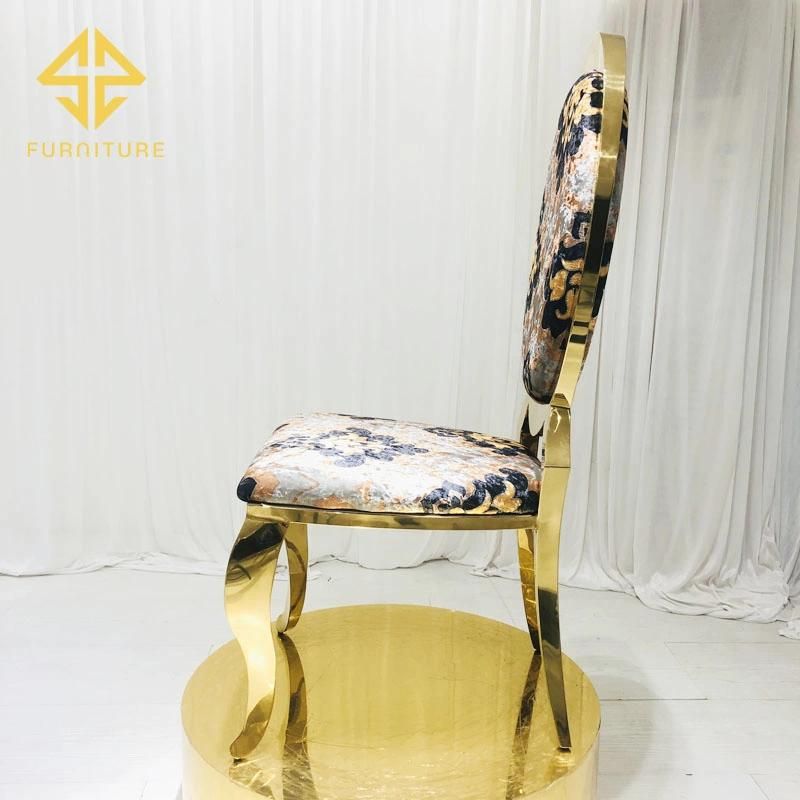 Luxury Oval Hollow Back Gold Modern Stainless Steel Wedding Dining Chair