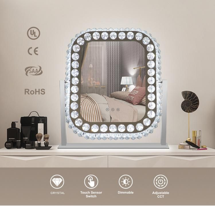 Home Decor LED Makeup Mirror Crystal Hollywood Vanity Mirror for Daily Use