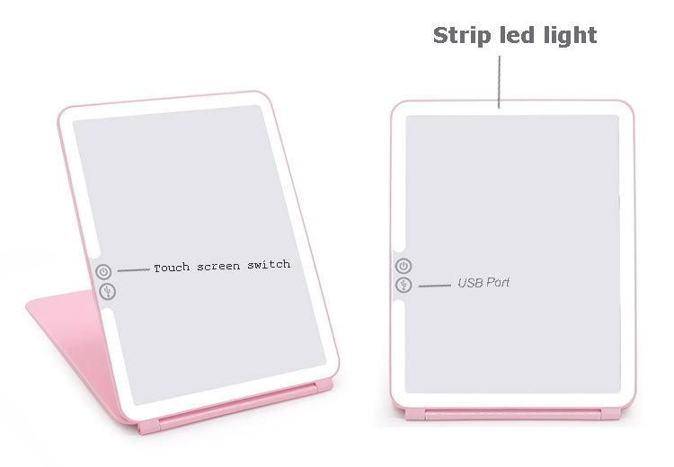 Super Slim Foldable LED Products USB Rechargeable LED Make up Mirror with Touch Sensor