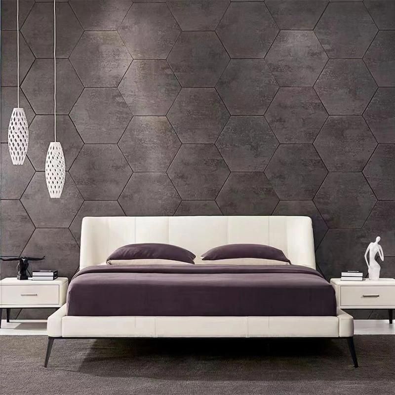 Hot Sale Modern Italy Design up-Holstered Leather King Bed with Stainess Steel Legs Bedroom Furniture