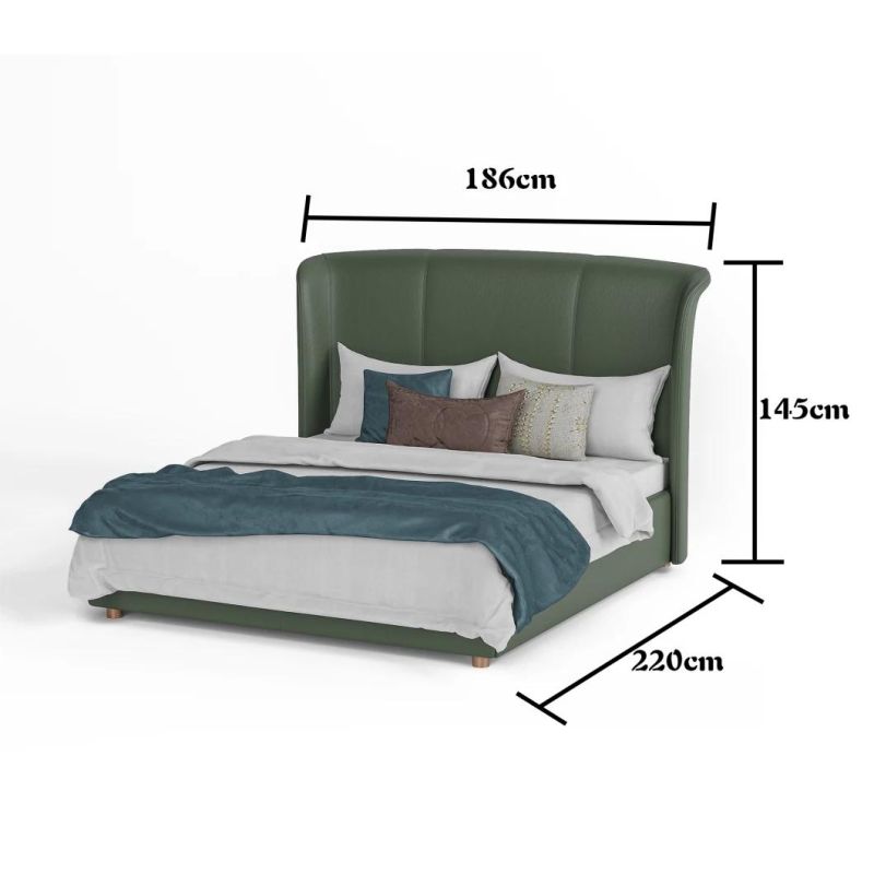 Comfortable Hotel Home Furniture Leisure King Size Bedroom Leather Bed with High Headboard