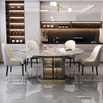 Slate Dining Table Household Small Apartment Solid Wood Telescopic Folding Variable Round Table Storage Multi-Functional Modern Simplicity