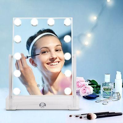 Beauty Salon Furniture Glass Make up LED Table Mirror with Storage