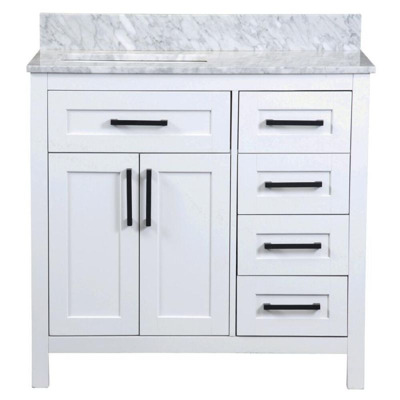 24"W X 22"D White Vanity and Gray Natural Marble Vanity Top with Rectangular Undermount Bowl