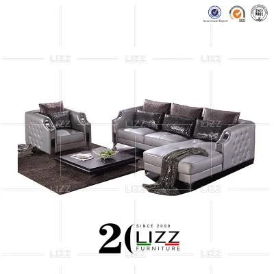 Chinese Classic Design Living Room Home Hotel Furniture Vintage Luxury Italian PU Leather L Shape Corner Sofa