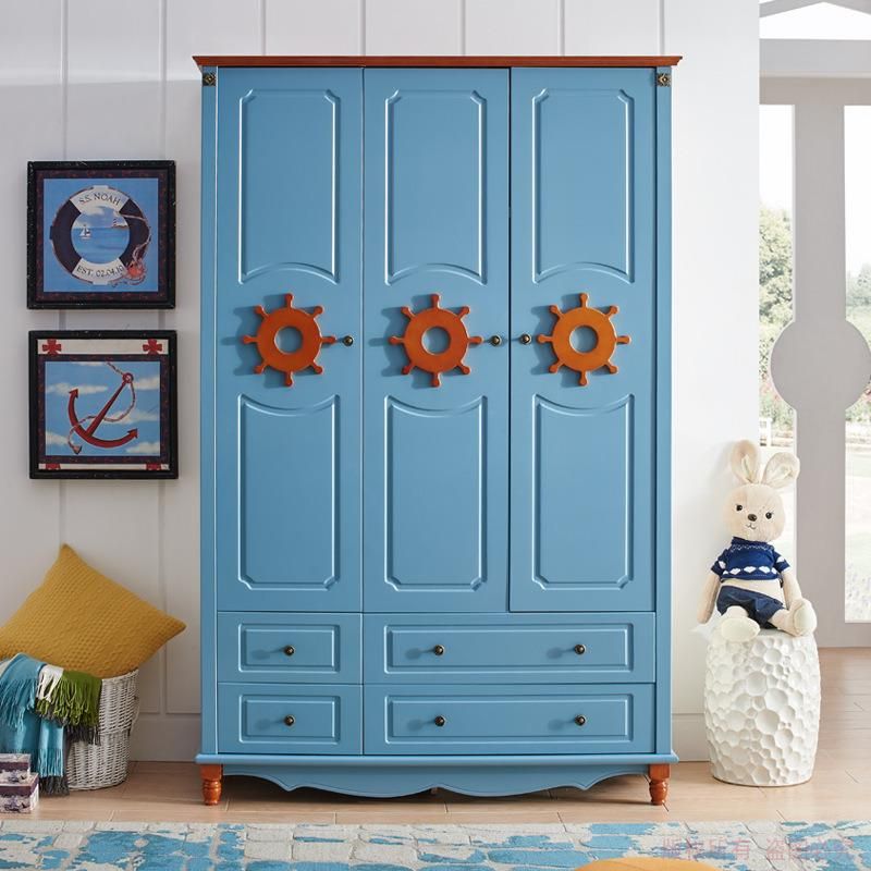 Chinese Modern Wooden School Dormitory Baby Bedroom Furniture Double Kids Wardrobe with Kids Wardrobe Bookcase