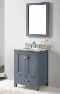 High Quality Single Gray Oak Solid Wood Bathroom Dresser Vanity Cabinet with Marble Countertop