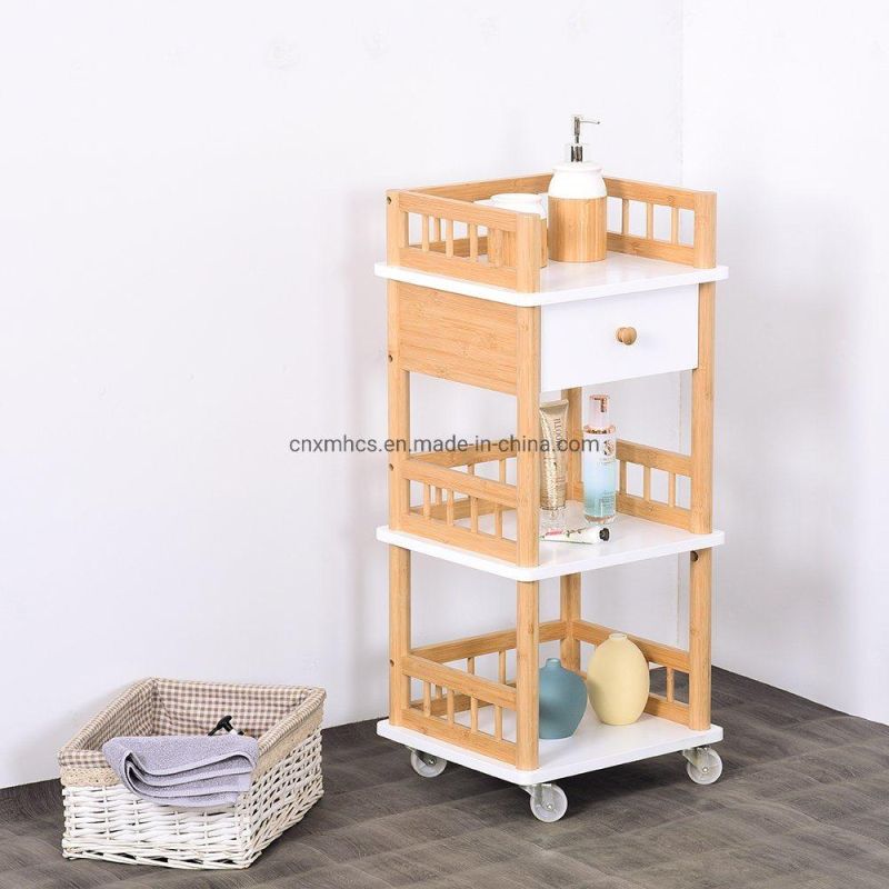 3-Shelf Wood Bamboo Storage Rack Living Room Storage Shelf Dressers Cabinets for Office Kitchen Room