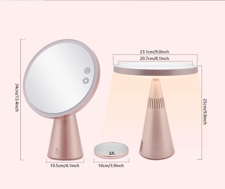 Table Lamp LED Makeup Mirror with Removeable 5X Magnifying Mirror Bluetooth Speaker