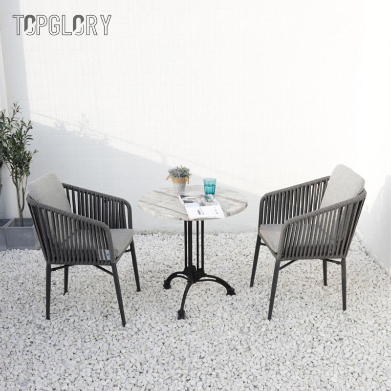 Outdoor Modern Home Hotel Balcony Furniture Aluminum Tube Olefin Rope Dining Table Chairs