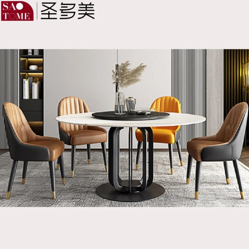 Large Format Black Texture Porcelain Slab Dining Round Table