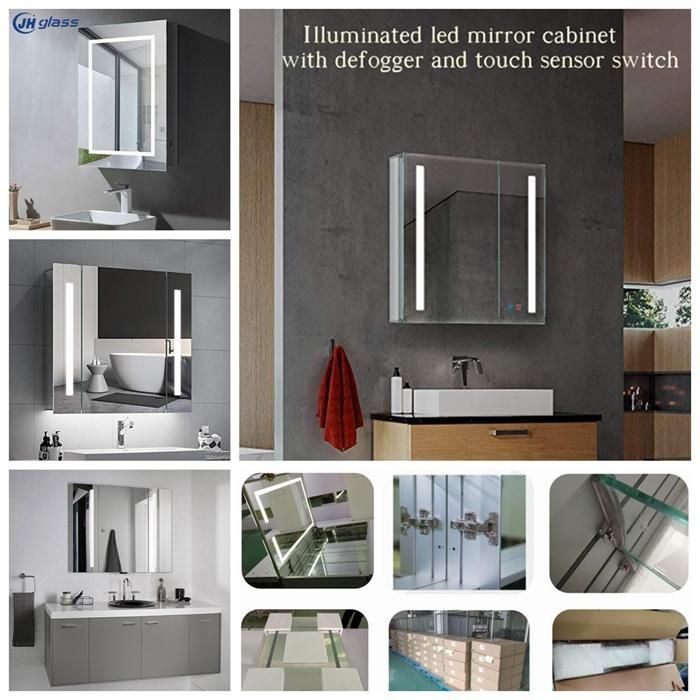 Double Door Wall Mounted Semi-Recessed Bathroom Aluminum LED Lighted Mirror Cabinet