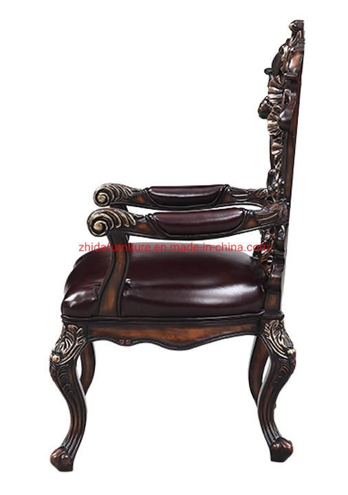 Wooden Frame Antique Style Armrest Carved Living Room Chair