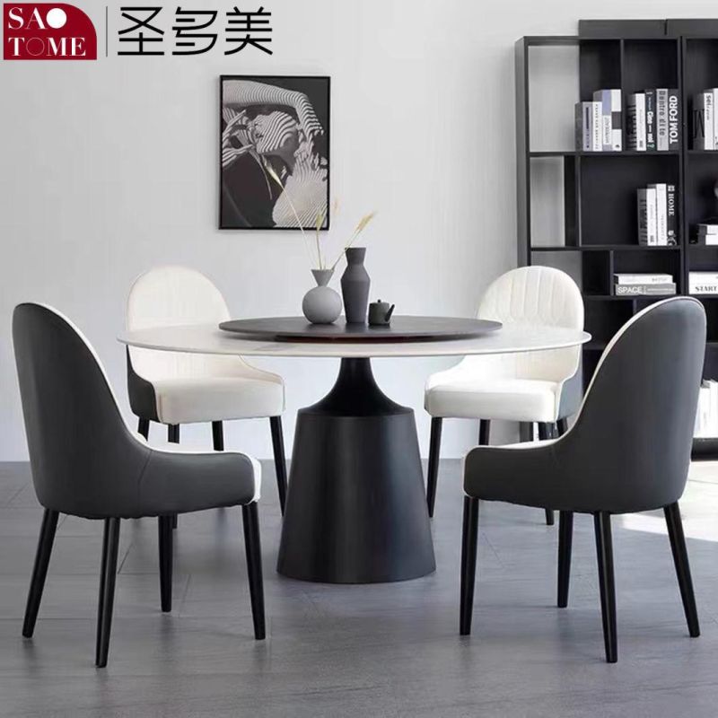 Rock Slate Dining Table Carbon Steel Base Round Table