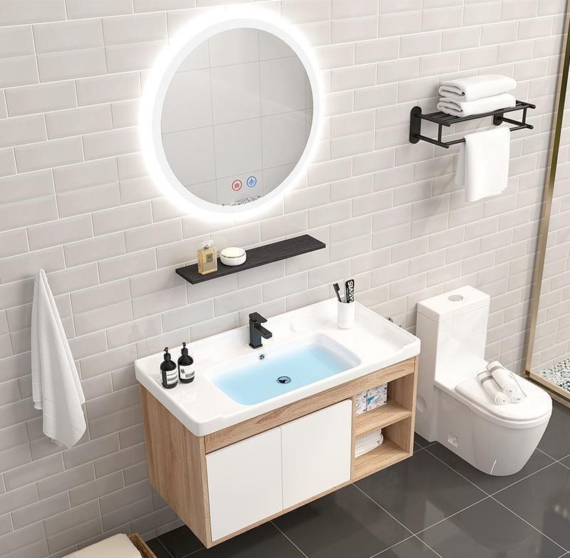 Modern Simple Big Storage Bathroom Vanities with LED Mirrored Cabinet