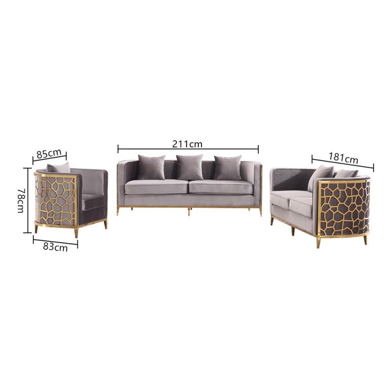 Modern Contemporary 3 Seater Home Furniture Set Leisure Living Room Fabric Velvet Sofa with Metal Frame