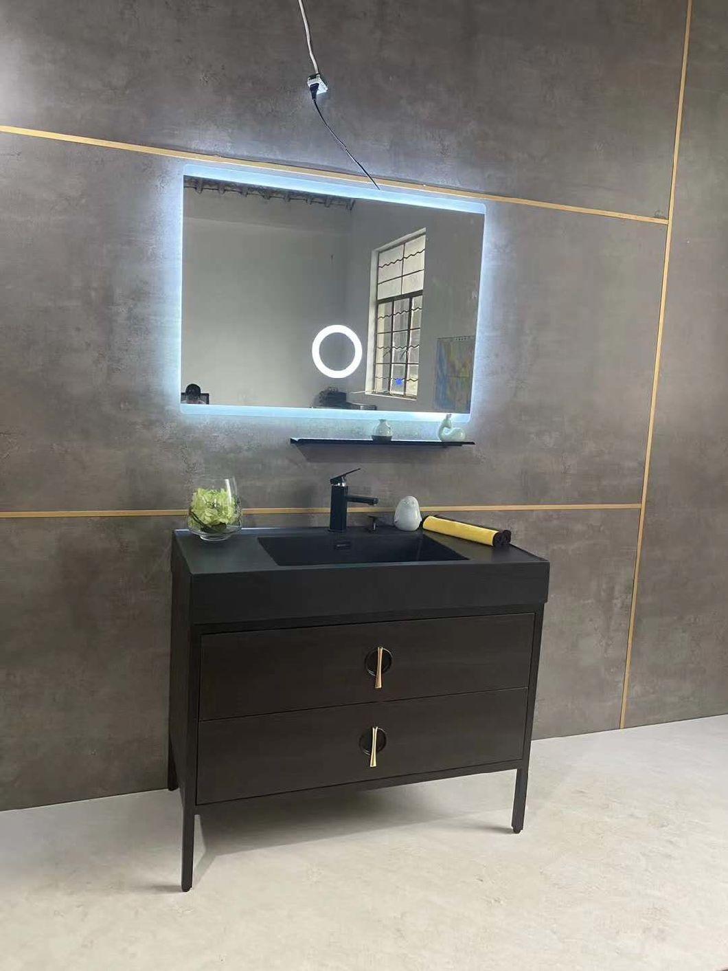 Solid Wood Bathroom Vanity Hotel Modern Furniture with LED Mirror