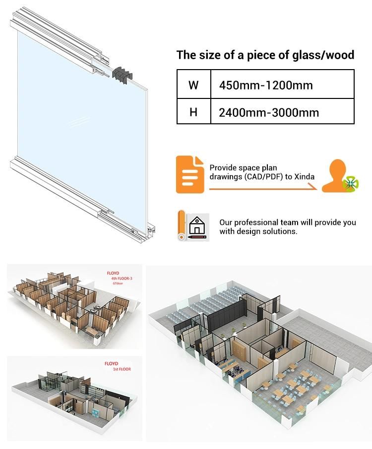 Factory Direct Sale Manufacture Partition Indoor Glazed Wall Soundproof Price Clear Glass Cubicle Office Furniture