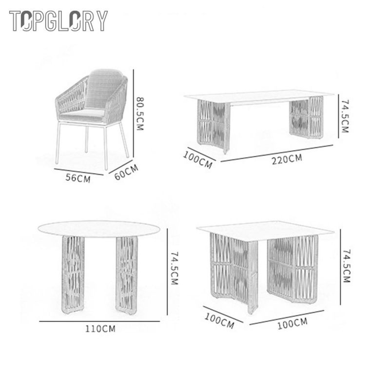 Outdoor Patio Dining Set Modern Design Aluminium Villa Restaurant Chair and Tables