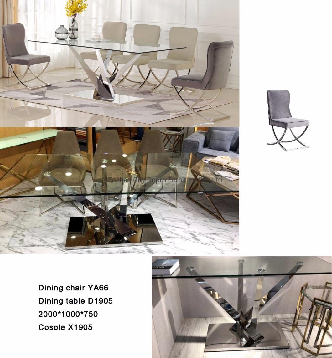 Simple Modern Home Furniture Stainless Steel Clear Dining Table Set