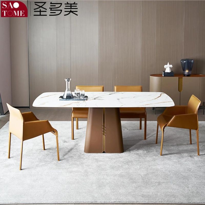 Modern Rock Board Furniture Saddle Leather Facing Dining Table