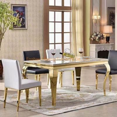 Chinese Furniture Modern Style Dining Table Living Room Stainless Steel Modern Furniture with Marble Top for Home Hotel Restaurant Tables