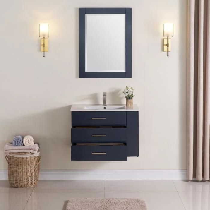 30′ ′ Color Marine Blue Flouting Bathroom Vanity Right Wide Shelf