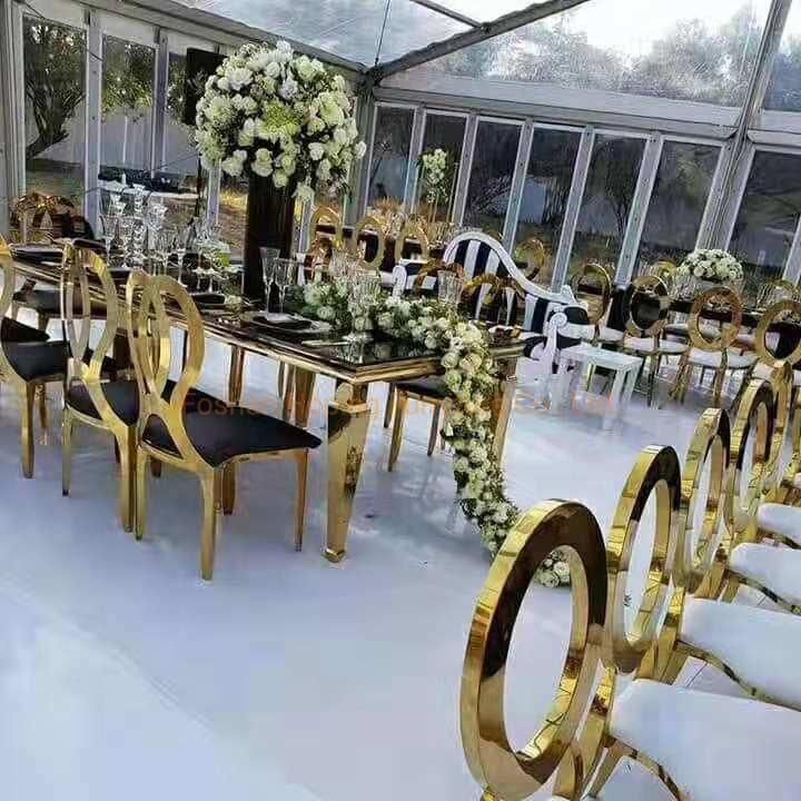 New Design Stainless Steel Dining Chair Classic White Leather King Throne Chair Restaurant Hotel Banquet Furniture Chiavari Tiffany Chair for Outdoor Wedding