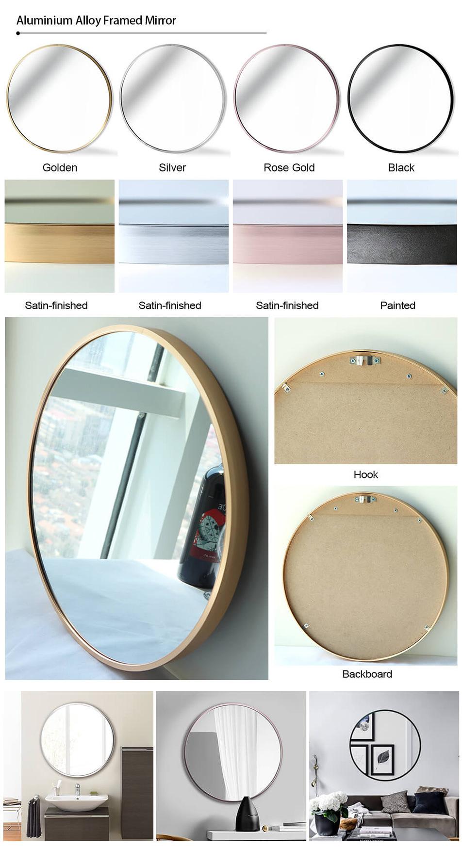 Jinghu Round Shape Aluminum Alloy Metal Framed Bathroom Mirror Rounded Corner 2′′ Deep Set Design for Bathroom