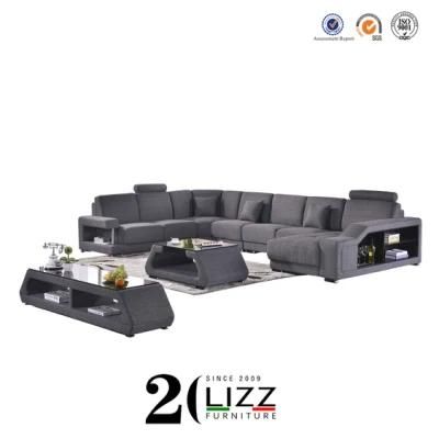 Fabric / Genuine Leather U Shape Sectional Corner Leisure Sofa for Home Furniture Set