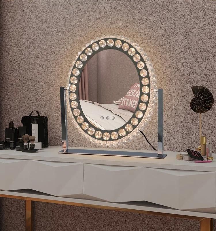 Oval Crystal Desktop Vanity Single Sided Table Vanity LED Makeup Mirror