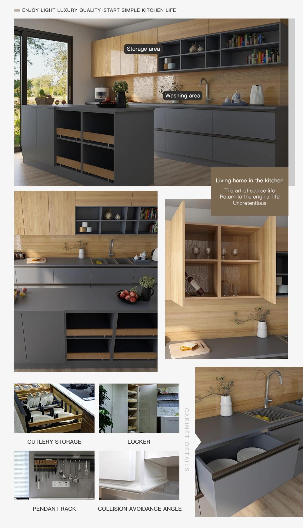 Guangdong Plastic Film Modern Grey Lacquer Kitchen Cabinets