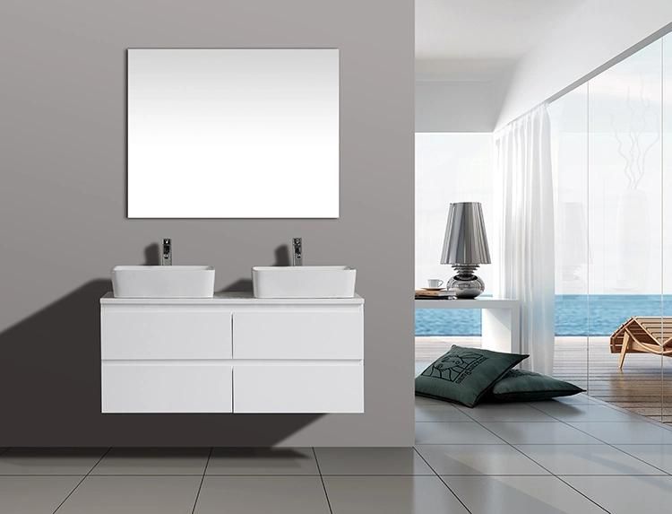 High Gloss White PU Painting Bathroom Cabinet Double Sink Bathroom Vanity