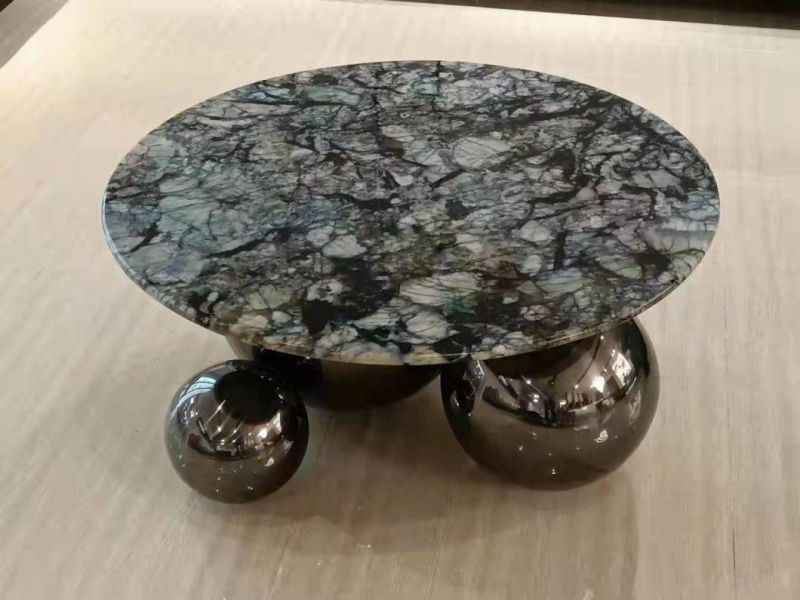 Wholesale Modern Bright Black Titanium Sealing Oil + Sapphire Blue Natural Stone Surface Coffee Table