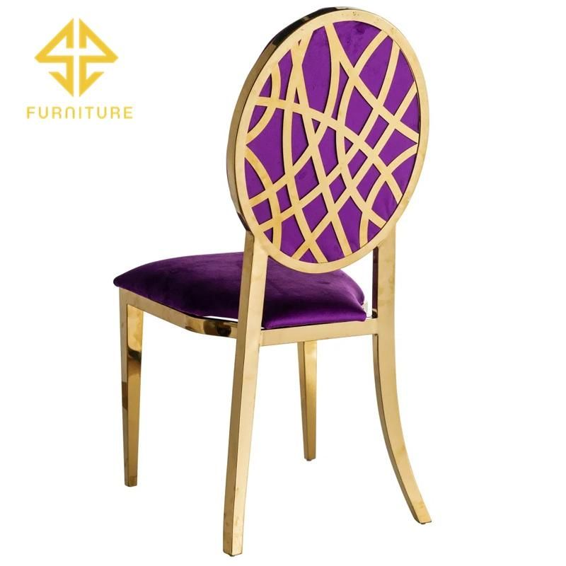 Stainless Steel Hotel Event Furniture Gold Metal Frame Velvet Cushion Wedding Chairs for Dining