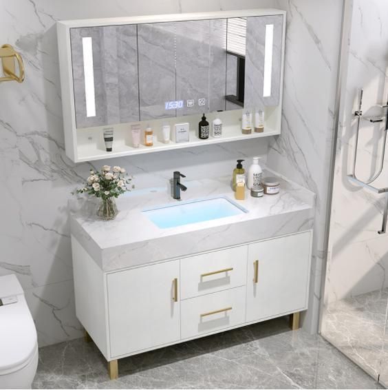 Modern Rock Board Bathroom Cabinet Combination Simple Light Luxury Solid Wood Toilet Intelligent Wash Table Wash Basin Basin Bathroom