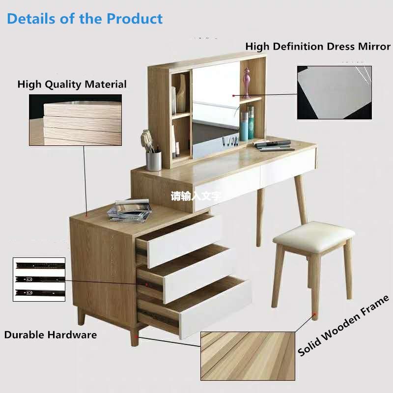 Modern Style Wooden Home Hotel Bedroom Furniture Set Study Desk Dressing Table Dresser with Chair