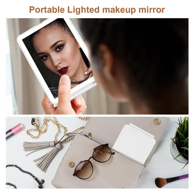 Ultra Slim Mini Pad Foldable Rechargeable Make up Compact Vanity Mirror with Lights