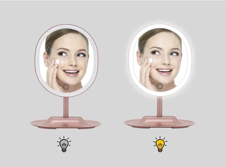 Household Double Sided Face Shape Desktop LED Beauty Makeup Mirror