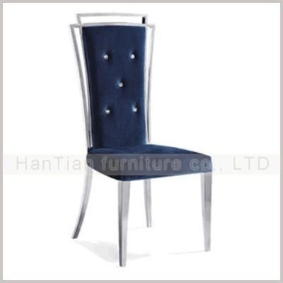 Blue Fabric with Crystal Gold and Silver Stainless Steel Banquet Dining Chairs